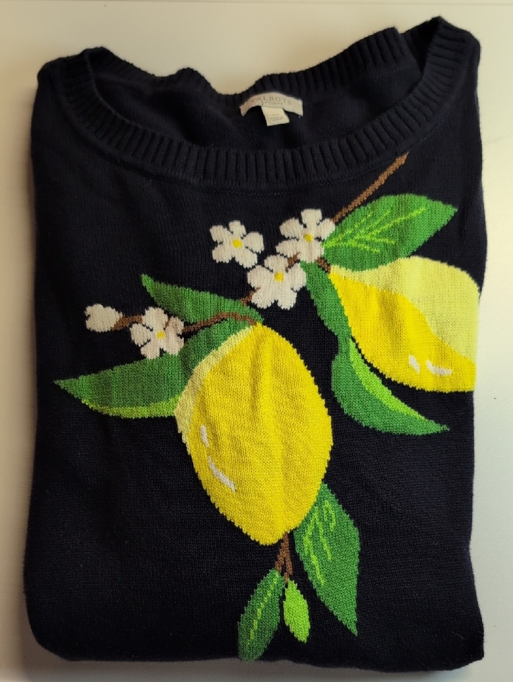 Talbots Plus Fresh Lemons Intarsia Sweater Navy Blue 2X EUC - Picture 7 of 7
